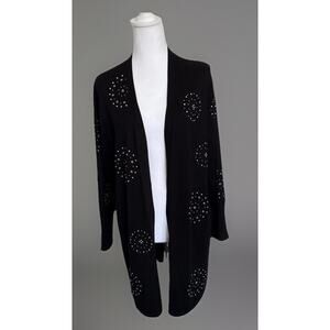 Chico's Bedazzled Geometric Pattern Black Cardigan - Size 2 Preowned Mint